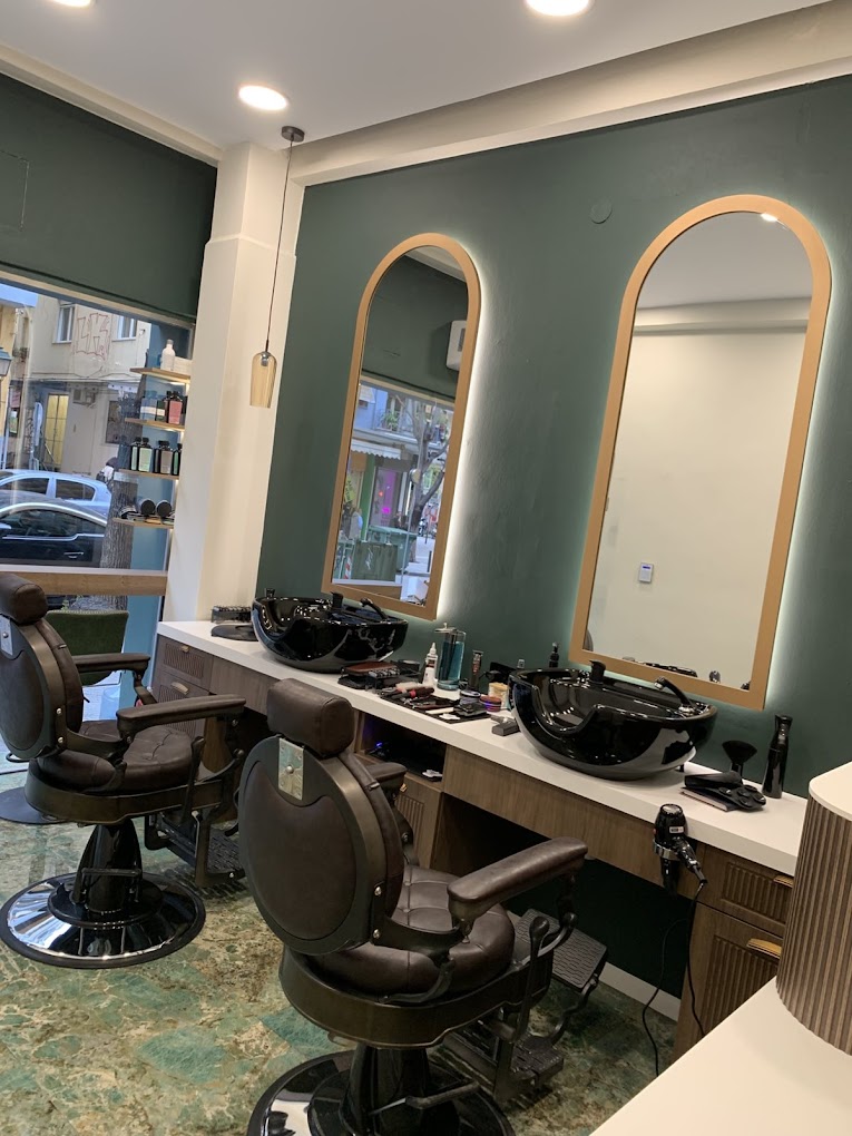 Barbershop interior with styling chairs