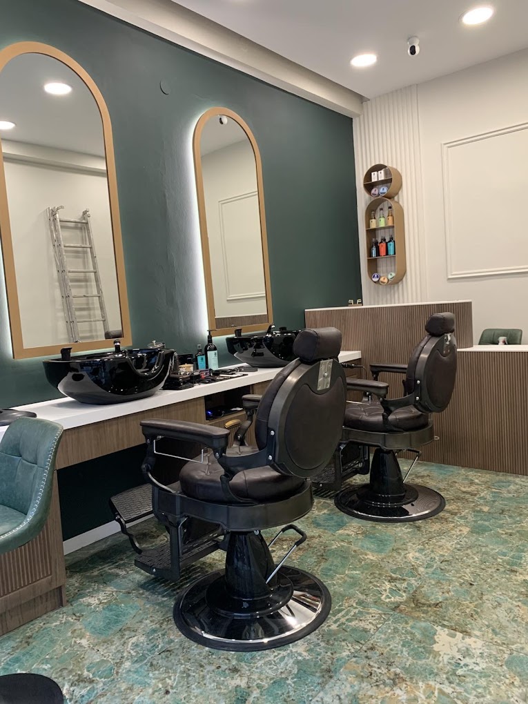 Barber shop interior with chairs