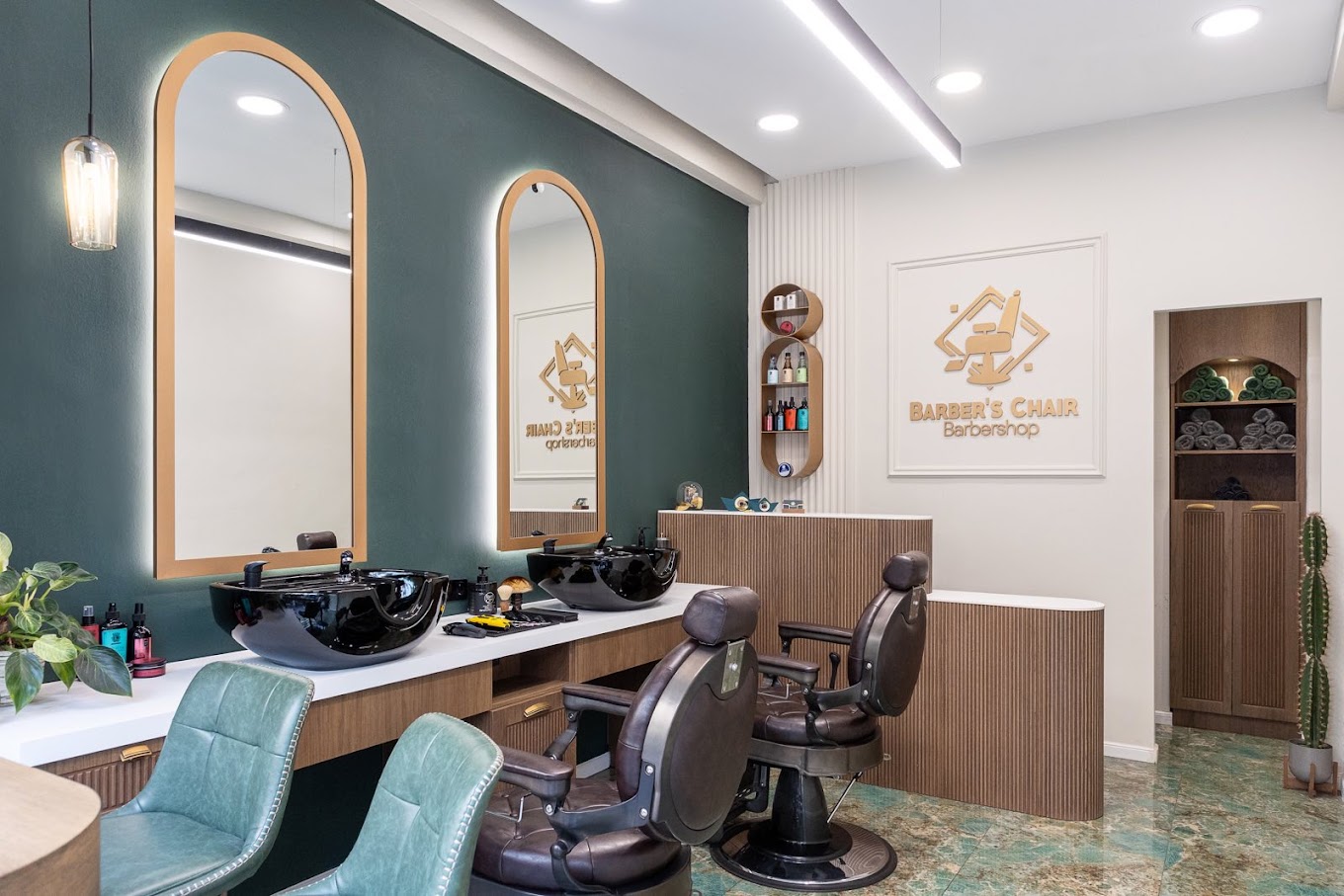 Interior of barbershop salon